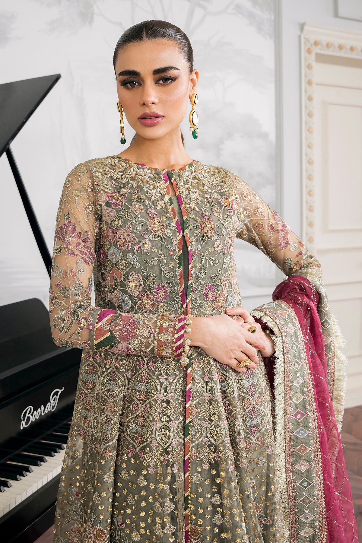 EMBROIDERED NET CH12-02 UNSTITCHED